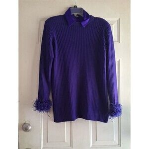 Notations Purple Ribbed Sweater with Feather Cuffs